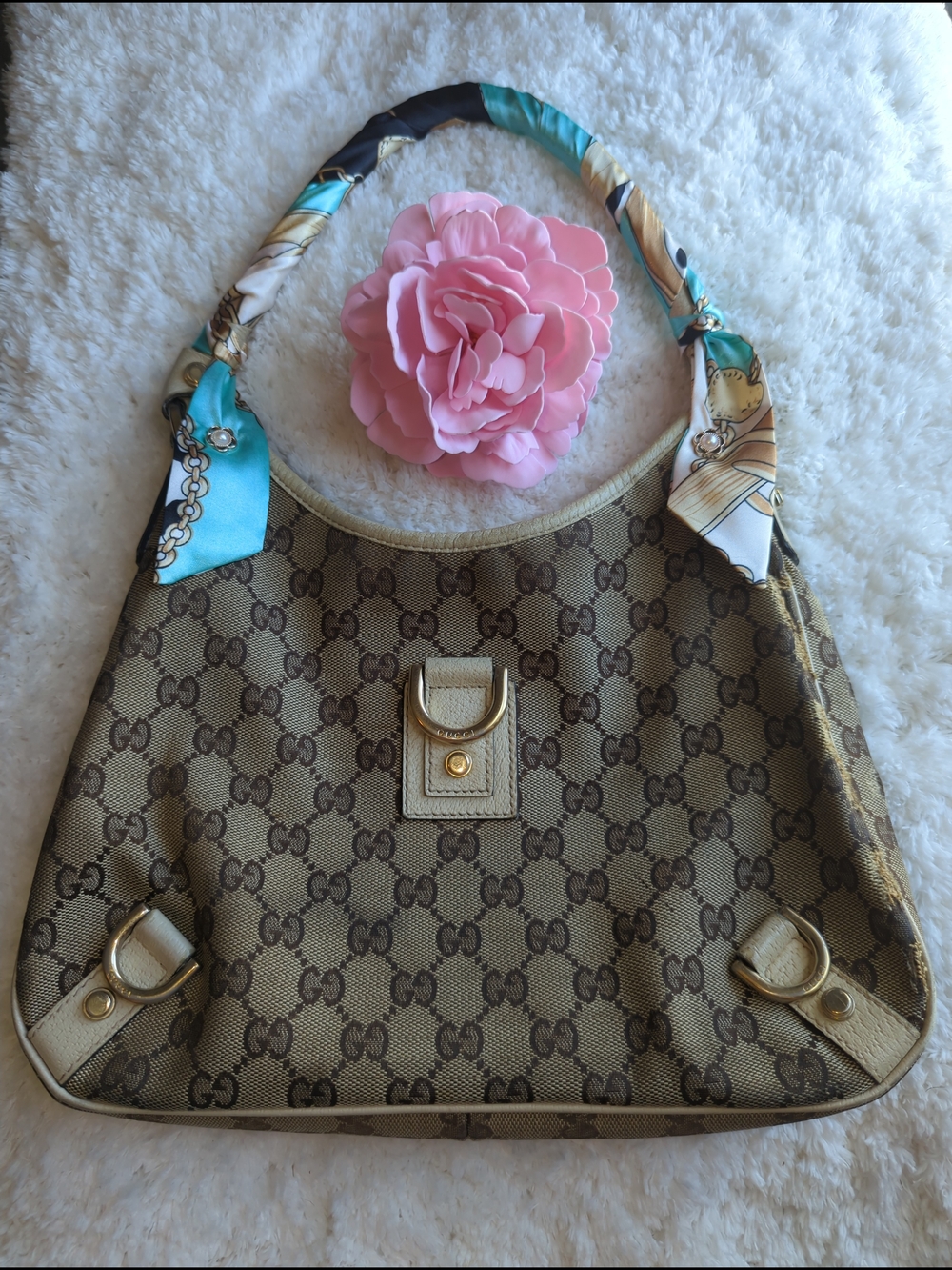 Gucci authentic Signature GG Canvas Leather Hobo Shoulder Bag Abbey D Ring